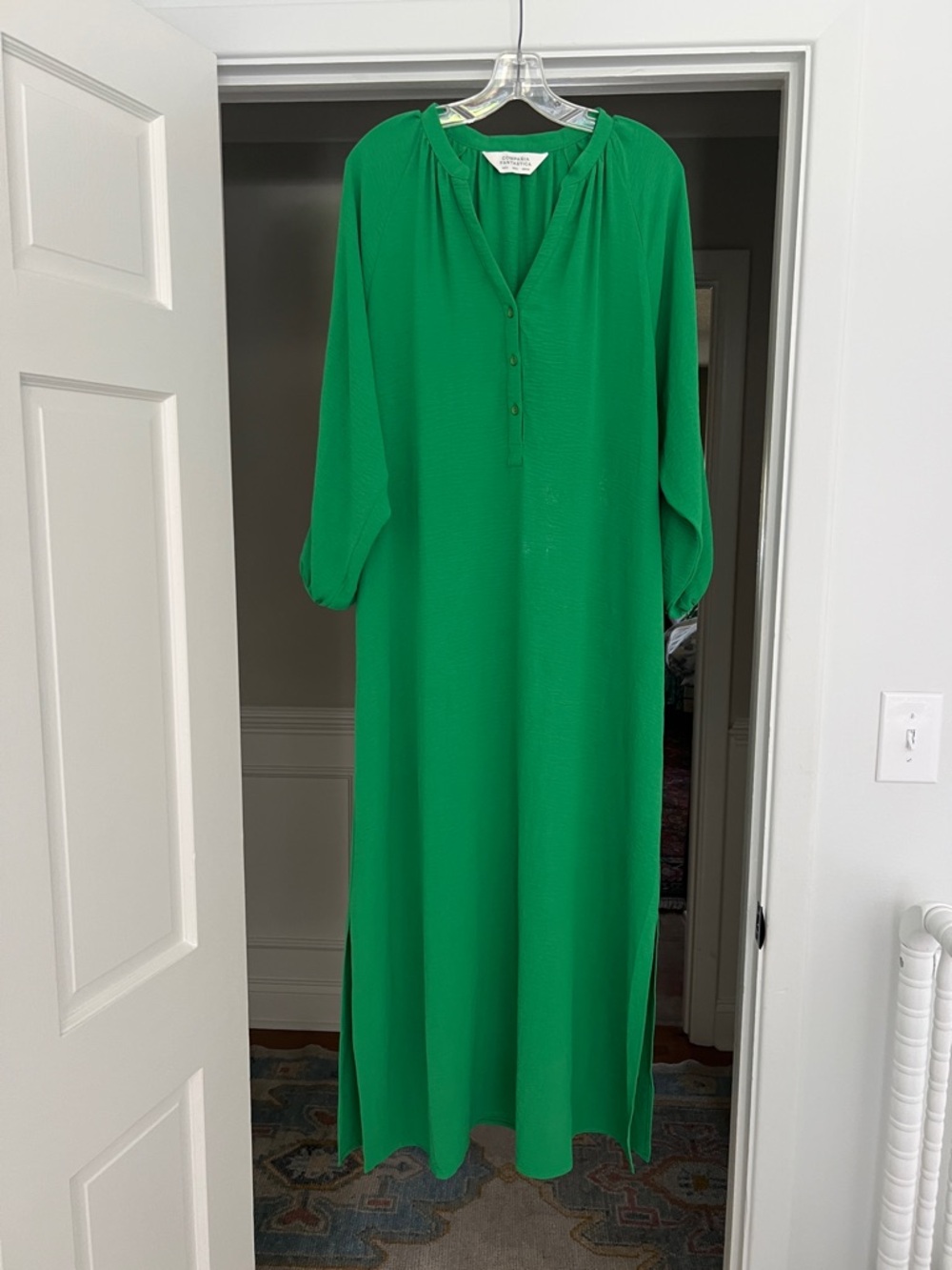 Bright Green Long Sleeve Maxi Dress with Button Placket
